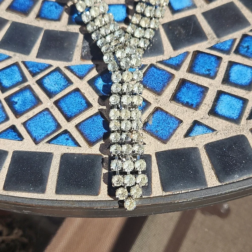 Vintage Rau Skikits Silvertone Rhinestone 3 Stranded Adjustable Belt